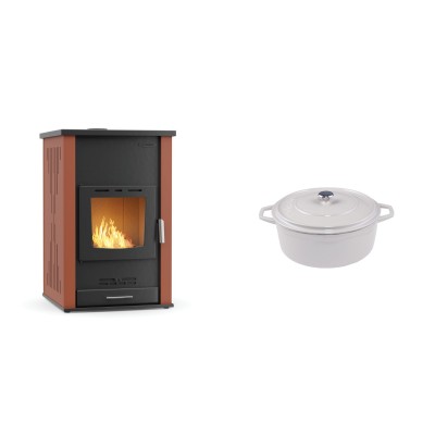 Set Kaminofen, Holzofen Wasserführend Velmora Fire ATS HYDRO, 33kW + Gusseisen Topf Tiefer Solagio, Ivory, Ф12 - Küchenofen / Küchenhexe