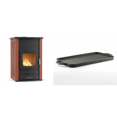 Set Kaminofen, Holzofen Wasserführend Velmora Fire ATS HYDRO, 33kW + Große Grillplatte aus Gusseisen Solagio, 25x44cm - Küchenofen / Küchenhexe