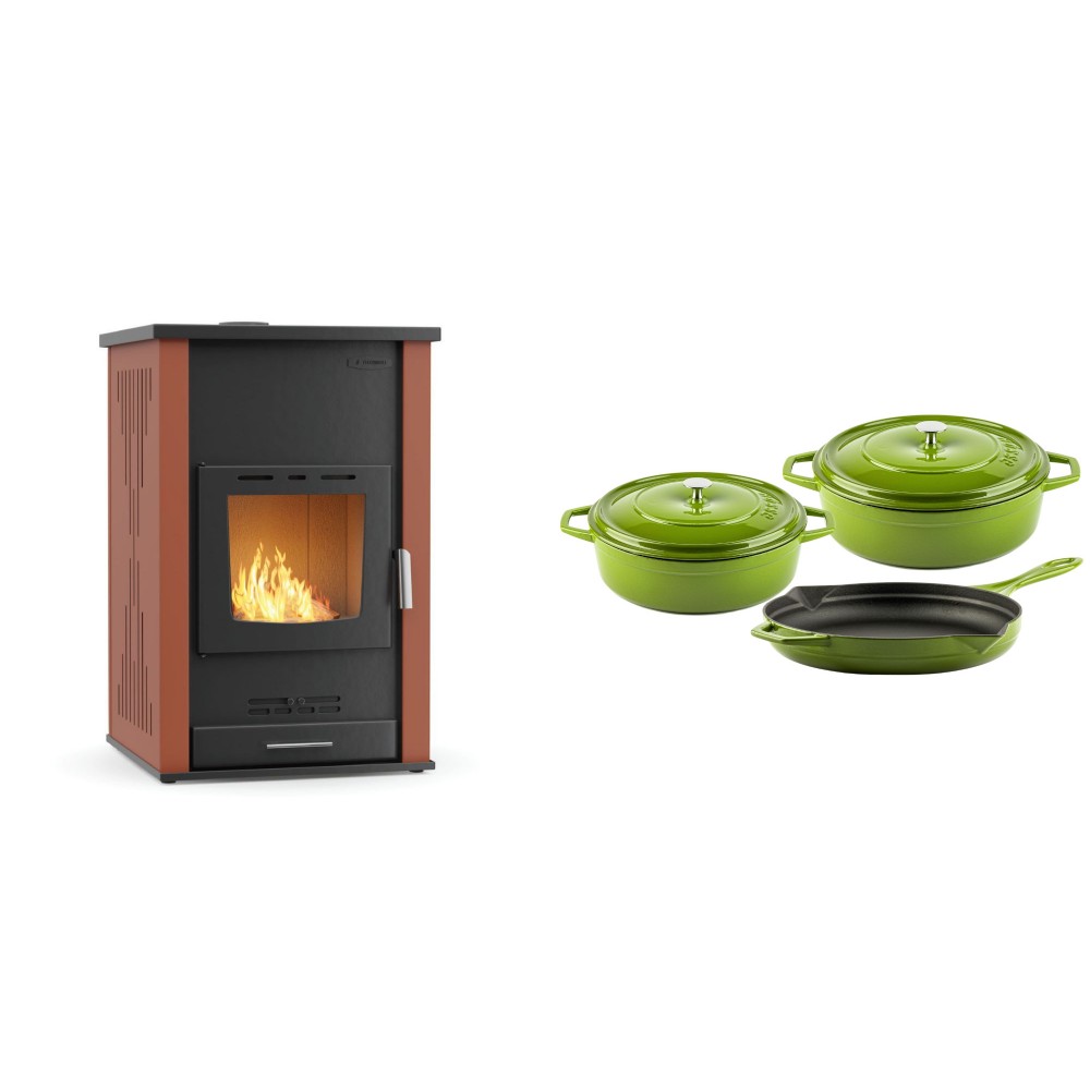 Set Kaminofen, Holzofen Wasserführend Velmora Fire ATS HYDRO, 33kW + Gusseisen Topf Set aus 3 teilen Solagio, Bamboo | Holzofen | Kaminofen |