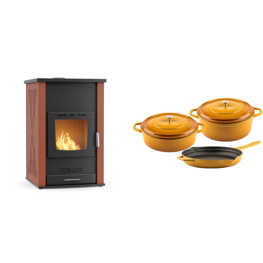 Set Kaminofen, Holzofen Wasserführend Velmora Fire ATS HYDRO, 33kW + Gusseisen Topf Set aus 3 teilen Solagio, Dijon