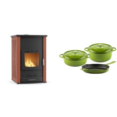Set Kaminofen, Holzofen Wasserführend Velmora Fire ATS HYDRO, 33kW + Gusseisen Topf Set aus 3 teilen Solagio, Bamboo - Küchenofen / Küchenhexe