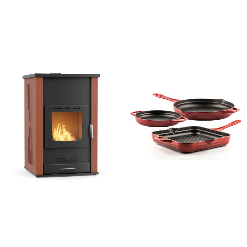 Set Kaminofen, Holzofen Wasserführend Velmora Fire ATS HYDRO, 33kW + Gusseisen Topf Set aus 3 teilen Solagio, Rubin | Holzofen | Kaminofen |