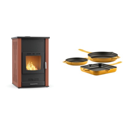 Set Kaminofen, Holzofen Wasserführend Velmora Fire ATS HYDRO, 33kW + Gusseisen Topf Set aus 3 teilen Solagio, Dijon - Küchenofen / Küchenhexe