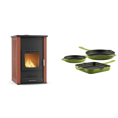 Set Kaminofen, Holzofen Wasserführend Velmora Fire ATS HYDRO, 33kW + Gusseisen Topf Set aus 3 teilen Solagio, Bamboo - Küchenofen / Küchenhexe