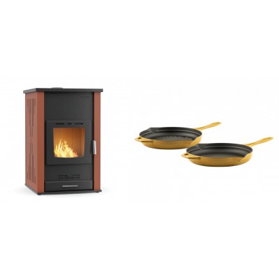 Set Kaminofen, Holzofen Wasserführend Velmora Fire ATS HYDRO, 33kW + Gusseisen Topf Set aus 2 teilen Solagio, Dijon - Küchenofen / Küchenhexe