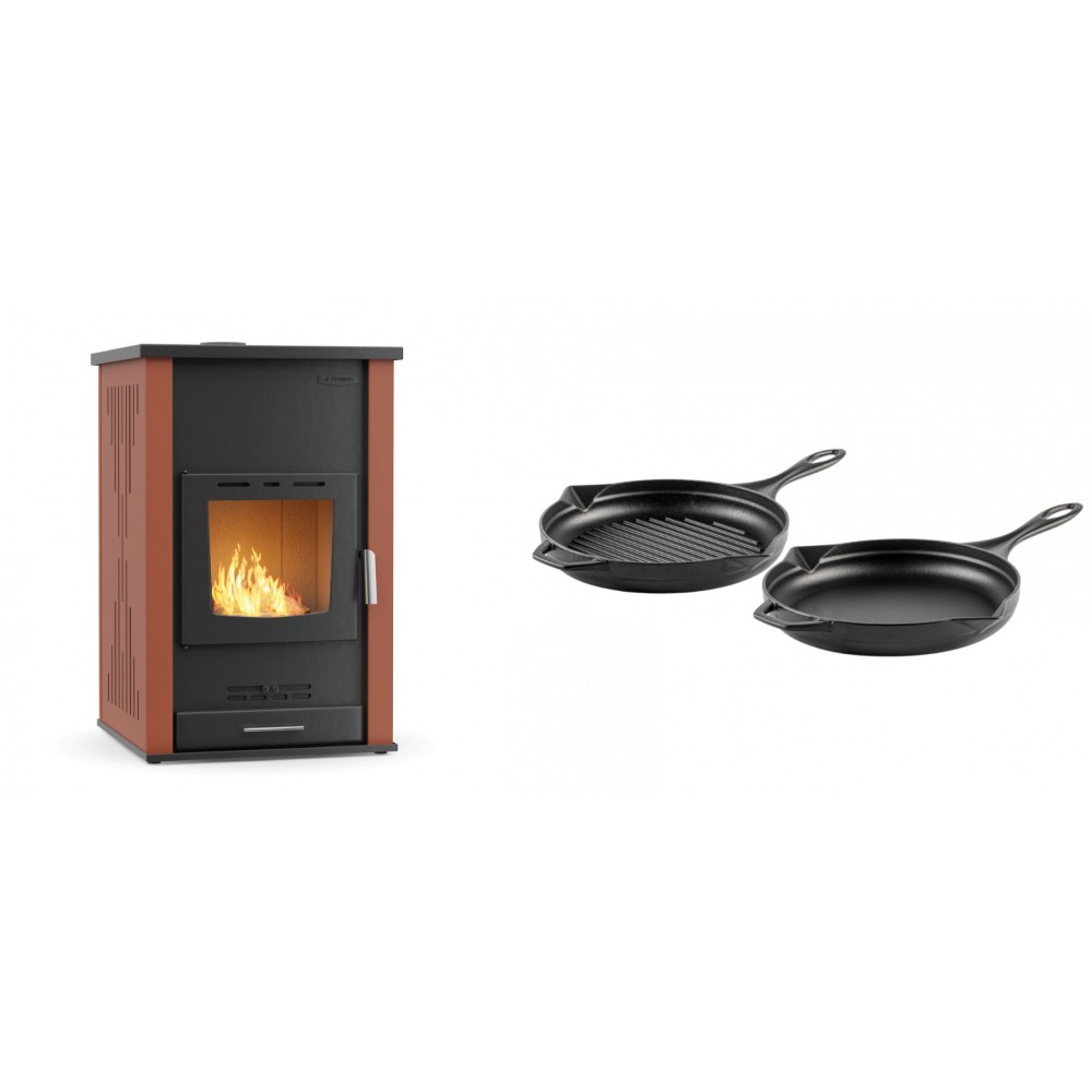 Set Kaminofen, Holzofen Wasserführend Velmora Fire ATS HYDRO, 33kW + Gusseisen Topf Set aus 2 teilen Solagio, Black Onyx