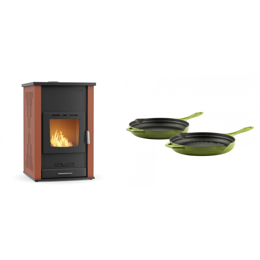 Set Kaminofen, Holzofen Wasserführend Velmora Fire ATS HYDRO, 33kW + Gusseisen Topf Set aus 2 teilen Solagio, Bamboo