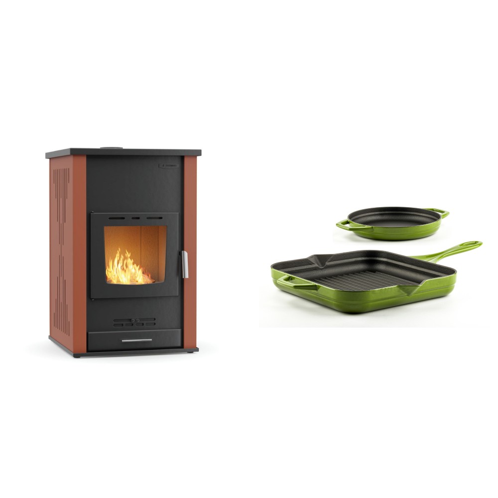 Set Kaminofen, Holzofen Wasserführend Velmora Fire ATS HYDRO, 33kW + Gusseisen Topf Set aus 2 teilen Solagio, Bamboo
