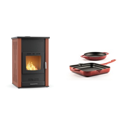 Set Kaminofen, Holzofen Wasserführend Velmora Fire ATS HYDRO, 33kW + Gusseisen Topf Set aus 2 teilen Solagio, Rubin - Küchenofen / Küchenhexe