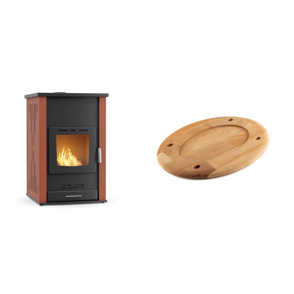 Set Kaminofen, Holzofen Wasserführend Velmora Fire ATS HYDRO, 33kW + Holz untersetzer für ovale platte Solagio HSOISK2533, 25x33cm
