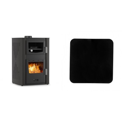 Set Kaminofen, Holzofen Wasserführend mit Backfach Velmora Fire ATS HYDRO ΜΑSΙΝΑ 90-25, 25kW + Funkenschutzplatte Stahl 2mm, Größe 98x98cm - Kaminofen - Holzofen mit Backfach