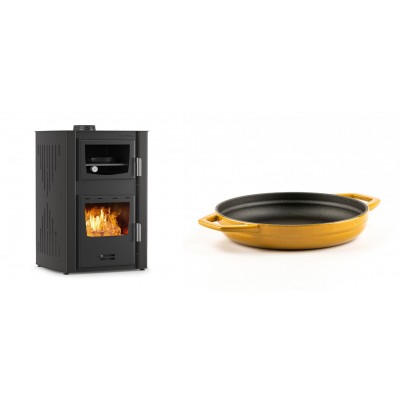 Set Kaminofen, Holzofen Wasserführend mit Backfach Velmora Fire ATS HYDRO ΜΑSΙΝΑ 90-25, 25kW + Emaillierte gusseisenpfanne mit zwei Griffen Solagio, Dijon, Ф19cm - Kaminofen - Holzofen mit Backfach