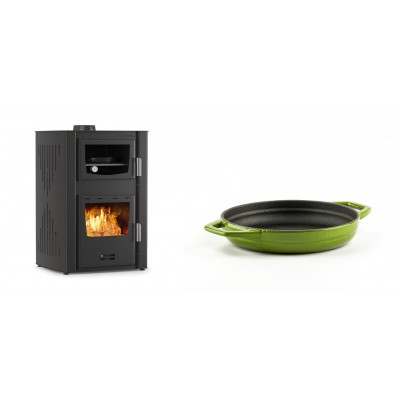 Set Kaminofen, Holzofen Wasserführend mit Backfach Velmora Fire ATS HYDRO ΜΑSΙΝΑ 90-25, 25kW + Emaillierte gusseisenpfanne mit zwei Griffen Solagio, Bamboo, Ф16cm - Kaminofen - Holzofen mit Backfach