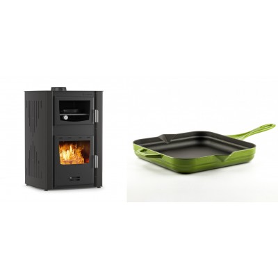 Set Kaminofen, Holzofen Wasserführend mit Backfach Velmora Fire ATS HYDRO ΜΑSΙΝΑ 90-25, 25kW + Emaillierte Gusseisenpfanne Solagio, Bamboo, 28x28cm - Kaminofen - Holzofen mit Backfach