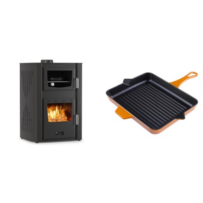 Set Kaminofen, Holzofen Wasserführend mit Backfach Velmora Fire ATS HYDRO ΜΑSΙΝΑ 90-25, 25kW + Emaillierte grillpfanne Gusseisen Solagio, Dijon, 26x32cm - Kaminofen - Holzofen mit Backfach