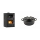 Set Kaminofen, Holzofen Wasserführend mit Backfach Velmora Fire ATS HYDRO ΜΑSΙΝΑ 90-25, 25kW + Gusseisen Topf Tiefer Solagio, Black Onyx, Ф20 | Holzofen | Kaminofen |