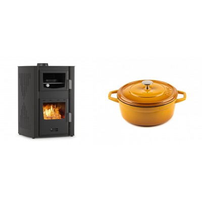 Set Kaminofen, Holzofen Wasserführend mit Backfach Velmora Fire ATS HYDRO ΜΑSΙΝΑ 90-25, 25kW + Gusseisen Topf Tiefer Solagio, Dijon, Ф20 - Kaminofen - Holzofen mit Backfach