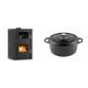Set Kaminofen, Holzofen Wasserführend mit Backfach Velmora Fire ATS HYDRO ΜΑSΙΝΑ 90-25, 25kW + Gusseisen Topf Tiefer Solagio, Black Onyx, Ф24 | Holzofen | Kaminofen |