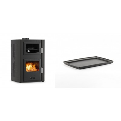 Set Kaminofen, Holzofen Wasserführend mit Backfach Velmora Fire ATS HYDRO ΜΑSΙΝΑ 90-25, 25kW + Rechteckige Servierplatte aus Gusseisen Solagio, 21x31cm - Kaminofen - Holzofen mit Backfach