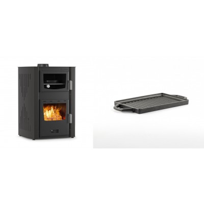Set Kaminofen, Holzofen Wasserführend mit Backfach Velmora Fire ATS HYDRO ΜΑSΙΝΑ 90-25, 25kW + Mini-Grillplatte aus Gusseisen Solagio, 15.5x22.5cm - Kaminofen - Holzofen mit Backfach
