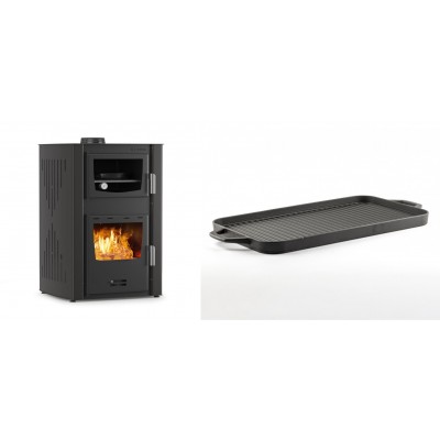 Set Kaminofen, Holzofen Wasserführend mit Backfach Velmora Fire ATS HYDRO ΜΑSΙΝΑ 90-25, 25kW + Große Grillplatte aus Gusseisen Solagio, 25x44cm - Kaminofen - Holzofen mit Backfach