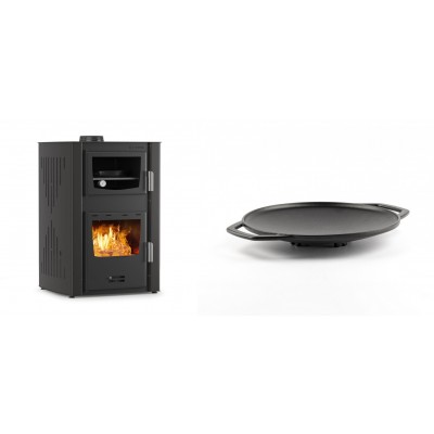 Set Kaminofen, Holzofen Wasserführend mit Backfach Velmora Fire ATS HYDRO ΜΑSΙΝΑ 90-25, 25kW + Backplatte aus Gusseisen Solagio, Ф28cm - Kaminofen - Holzofen mit Backfach
