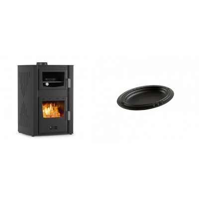Set Kaminofen, Holzofen Wasserführend mit Backfach Velmora Fire ATS HYDRO ΜΑSΙΝΑ 90-25, 25kW + Gusseiserne auflaufform Solagio oval, 17x28cm - Kaminofen - Holzofen mit Backfach