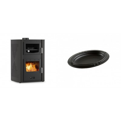 Set Kaminofen, Holzofen Wasserführend mit Backfach Velmora Fire ATS HYDRO ΜΑSΙΝΑ 90-25, 25kW + Gusseiserne auflaufform Solagio oval, 25x33cm - Kaminofen - Holzofen mit Backfach