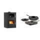 Set Kaminofen, Holzofen Wasserführend mit Backfach Velmora Fire ATS HYDRO ΜΑSΙΝΑ 90-25, 25kW + Gusseisen Topf Set aus 3 teilen Solagio, Black Onyx | Holzofen | Kaminofen |