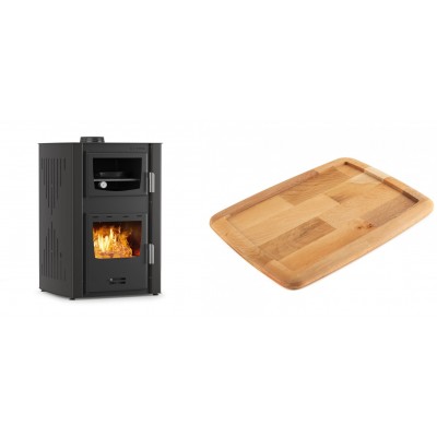 Set Kaminofen, Holzofen Wasserführend mit Backfach Velmora Fire ATS HYDRO ΜΑSΙΝΑ 90-25, 25kW + Holz untersetzer für gusseisenplatte Solagio HSST2131 - Kaminofen - Holzofen mit Backfach
