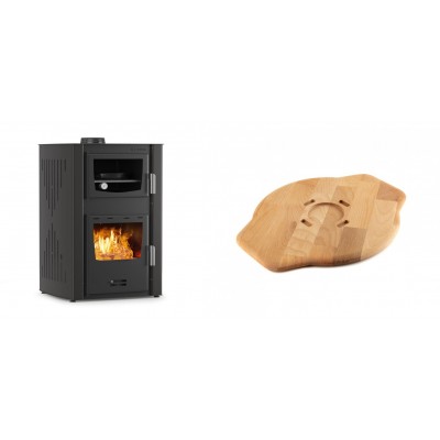 Set Kaminofen, Holzofen Wasserführend mit Backfach Velmora Fire ATS HYDRO ΜΑSΙΝΑ 90-25, 25kW + Holz untersetzer für Gusseisenplatte Solagio HSYSAK28 - Kaminofen - Holzofen mit Backfach
