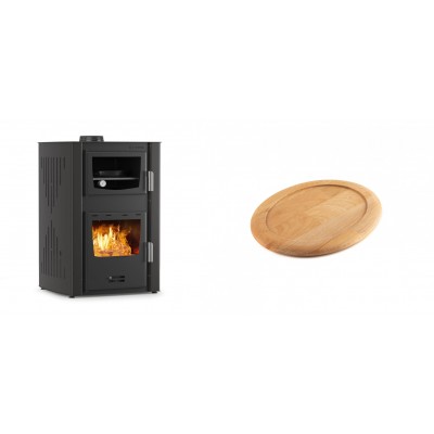 Set Kaminofen, Holzofen Wasserführend mit Backfach Velmora Fire ATS HYDRO ΜΑSΙΝΑ 90-25, 25kW + Holz untersetzer für ovale gusseisenpfanne Solagio HSFT1825 - Kaminofen - Holzofen mit Backfach