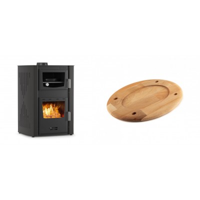 Set Kaminofen, Holzofen Wasserführend mit Backfach Velmora Fire ATS HYDRO ΜΑSΙΝΑ 90-25, 25kW + Holz untersetzer für ovale platte Solagio HSOISK2533, 25x33cm - Kaminofen - Holzofen mit Backfach