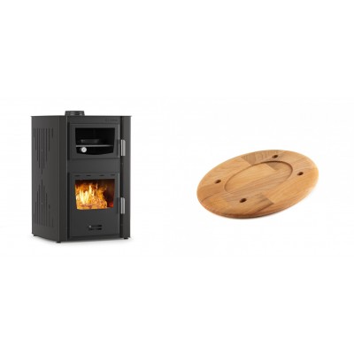 Set Kaminofen, Holzofen Wasserführend mit Backfach Velmora Fire ATS HYDRO ΜΑSΙΝΑ 90-25, 25kW + Holz untersetzer für ovale platte Solagio HSOISK1728, 17x28cm - Kaminofen - Holzofen mit Backfach