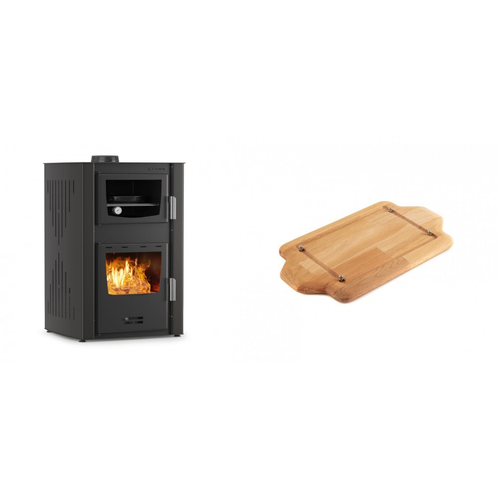 Set Kaminofen, Holzofen Wasserführend mit Backfach Velmora Fire ATS HYDRO ΜΑSΙΝΑ 90-25, 25kW + Holz untersetzer für mini-gusseisenplatte Solagio HSDDHP1522 | Holzofen | Kaminofen |