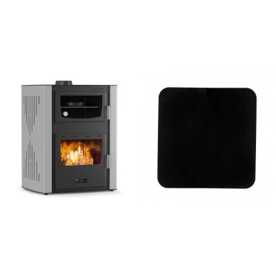 Set Kaminofen, Holzofen Wasserführend mit Backfach Velmora Fire ATS HYDRO ΜΑSΙΝΑ 90-30, 35kW + Funkenschutzplatte Stahl 2mm, Größe 98x98cm - Kaminofen - Holzofen mit Backfach