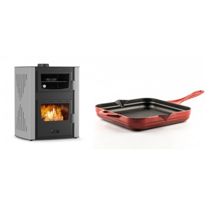 Set Kaminofen, Holzofen Wasserführend mit Backfach Velmora Fire ATS HYDRO ΜΑSΙΝΑ 90-30, 35kW + Emaillierte grillpfanne Gusseisen Solagio, Rubin, 28x28cm - Kaminofen - Holzofen mit Backfach