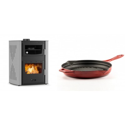 Set Kaminofen, Holzofen Wasserführend mit Backfach Velmora Fire ATS HYDRO ΜΑSΙΝΑ 90-30, 35kW + Emaillierte grillpfanne Gusseisen Solagio, Rubin, Ф28cm - Kaminofen - Holzofen mit Backfach