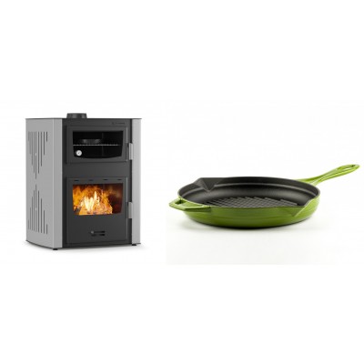 Set Kaminofen, Holzofen Wasserführend mit Backfach Velmora Fire ATS HYDRO ΜΑSΙΝΑ 90-30, 35kW + Emaillierte grillpfanne Gusseisen Solagio, Bamboo, Ф28cm - Kaminofen - Holzofen mit Backfach