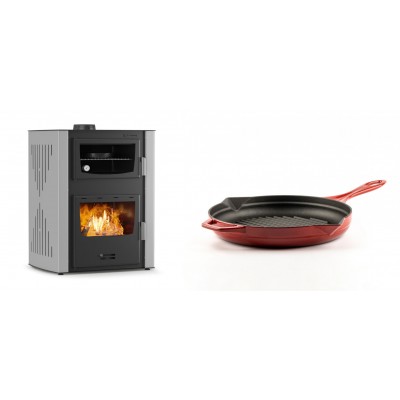 Set Kaminofen, Holzofen Wasserführend mit Backfach Velmora Fire ATS HYDRO ΜΑSΙΝΑ 90-30, 35kW + Emaillierte grillpfanne Gusseisen Solagio, Rubin, Ф24cm - Kaminofen - Holzofen mit Backfach
