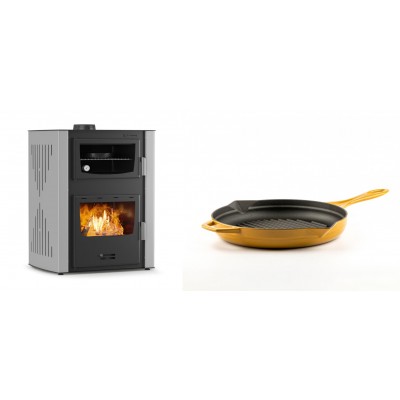Set Kaminofen, Holzofen Wasserführend mit Backfach Velmora Fire ATS HYDRO ΜΑSΙΝΑ 90-30, 35kW + Emaillierte grillpfanne Gusseisen Solagio, Dijon, Ф24cm - Kaminofen - Holzofen mit Backfach