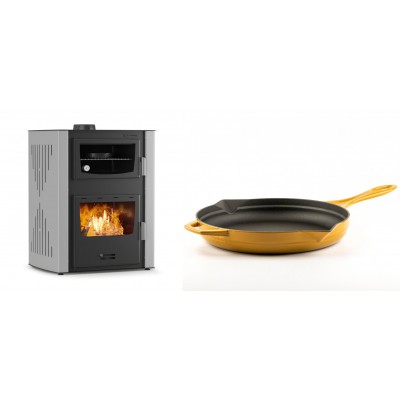 Set Kaminofen, Holzofen Wasserführend mit Backfach Velmora Fire ATS HYDRO ΜΑSΙΝΑ 90-30, 35kW + Emaillierte Gusseisenpfanne Solagio, Dijon, Ф28cm - Kaminofen - Holzofen mit Backfach