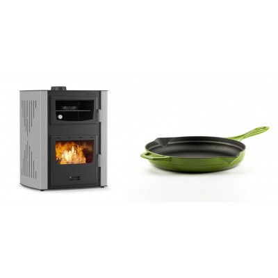 Set Kaminofen, Holzofen Wasserführend mit Backfach Velmora Fire ATS HYDRO ΜΑSΙΝΑ 90-30, 35kW + Emaillierte Gusseisenpfanne Solagio, Bamboo, Ф24cm - Kaminofen - Holzofen mit Backfach