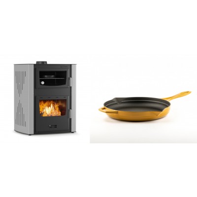 Set Kaminofen, Holzofen Wasserführend mit Backfach Velmora Fire ATS HYDRO ΜΑSΙΝΑ 90-30, 35kW + Emaillierte Gusseisenpfanne Solagio, Dijon, Ф24cm - Kaminofen - Holzofen mit Backfach