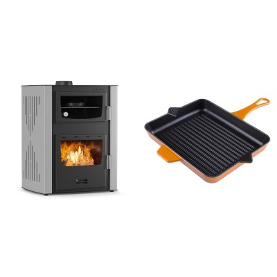 Set Kaminofen, Holzofen Wasserführend mit Backfach Velmora Fire ATS HYDRO ΜΑSΙΝΑ 90-30, 35kW + Emaillierte grillpfanne Gusseisen Solagio, Dijon, 26x32cm - Kaminofen - Holzofen mit Backfach