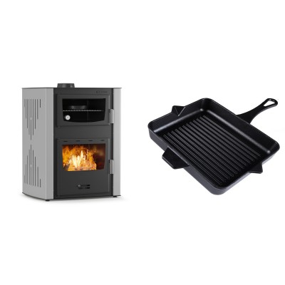 Set Kaminofen, Holzofen Wasserführend mit Backfach Velmora Fire ATS HYDRO ΜΑSΙΝΑ 90-30, 35kW + Emaillierte grillpfanne Gusseisen Solagio, Black Onyx, 26x32cm - Kaminofen - Holzofen mit Backfach