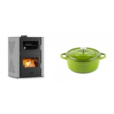 Set Kaminofen, Holzofen Wasserführend mit Backfach Velmora Fire ATS HYDRO ΜΑSΙΝΑ 90-30, 35kW + Gusseisen Topf Tiefer Solagio, Bamboo, Ф20 - Kaminofen - Holzofen mit Backfach