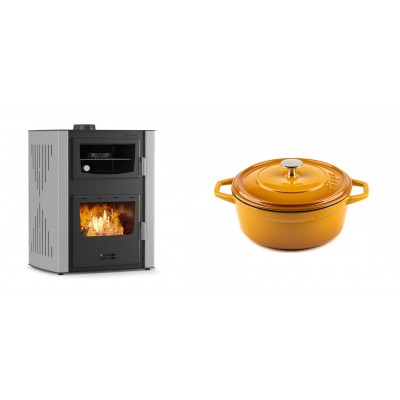 Set Kaminofen, Holzofen Wasserführend mit Backfach Velmora Fire ATS HYDRO ΜΑSΙΝΑ 90-30, 35kW + Gusseisen Topf Tiefer Solagio, Dijon, Ф20 - Kaminofen - Holzofen mit Backfach