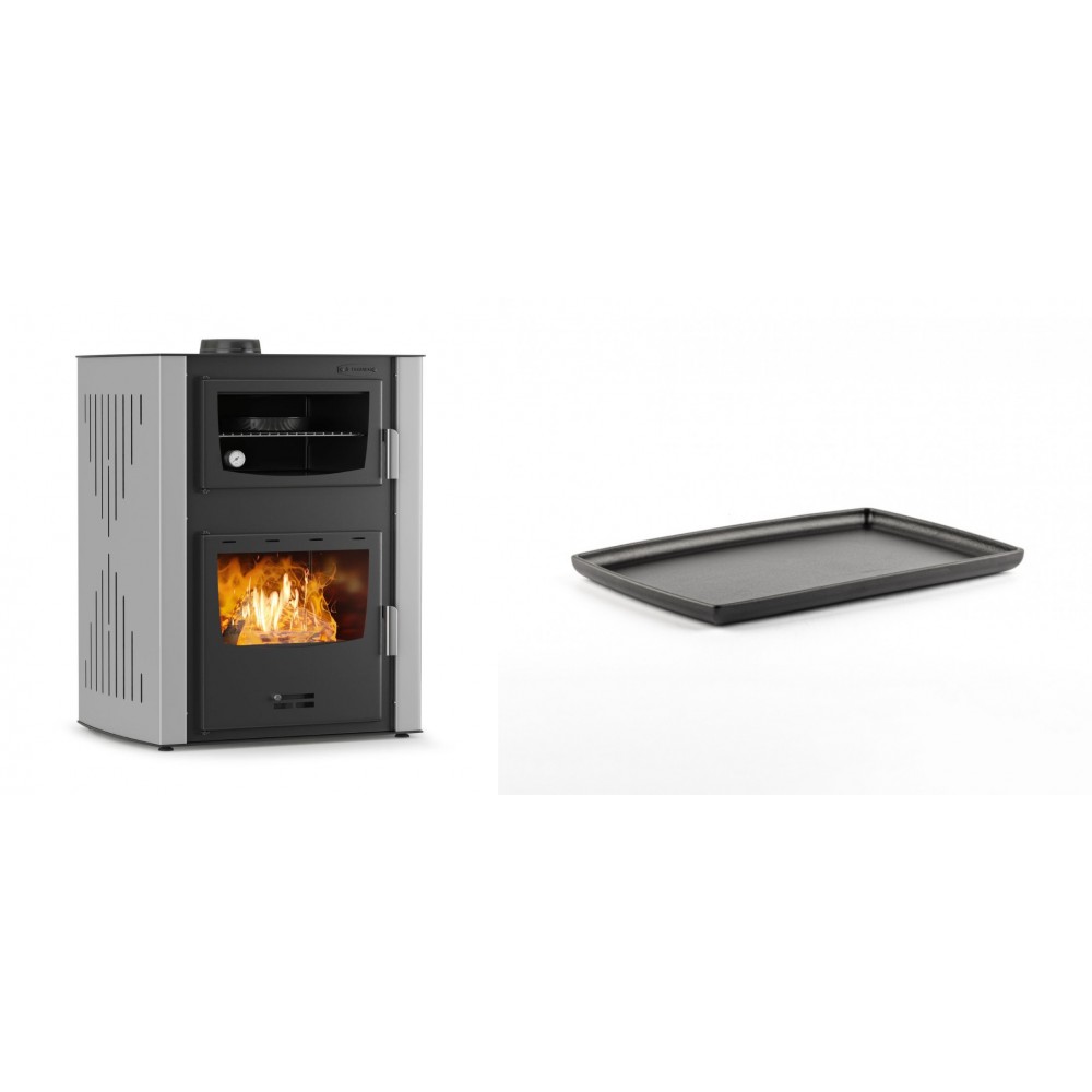 Set Kaminofen, Holzofen Wasserführend mit Backfach Velmora Fire ATS HYDRO ΜΑSΙΝΑ 90-30, 35kW + Rechteckige Servierplatte aus Gusseisen Solagio, 21x31cm | Holzofen | Kaminofen |