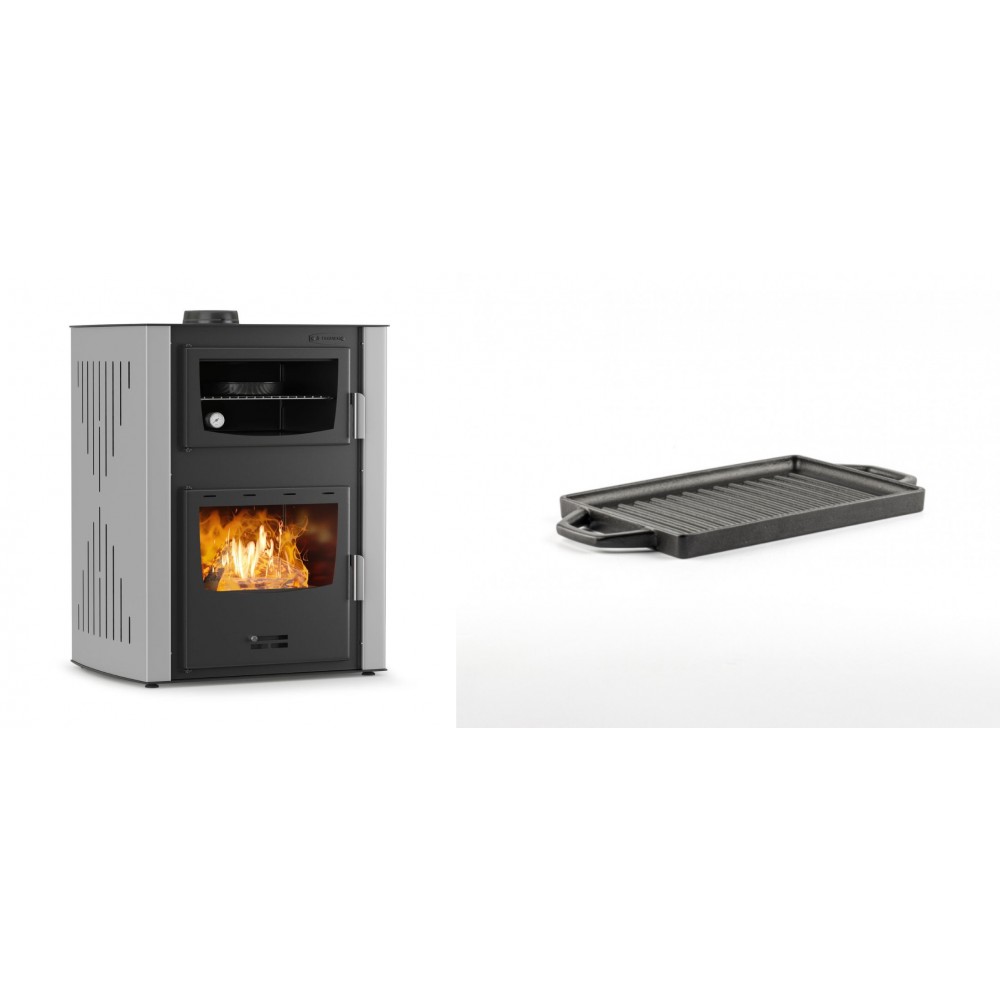Set Kaminofen, Holzofen Wasserführend mit Backfach Velmora Fire ATS HYDRO ΜΑSΙΝΑ 90-30, 35kW + Mini-Grillplatte aus Gusseisen Solagio, 15.5x22.5cm | Holzofen | Kaminofen |